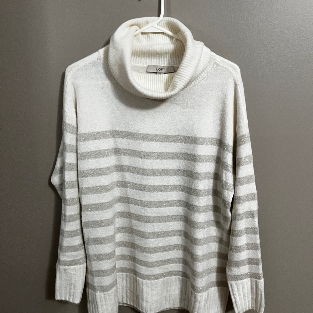 LOFT Cream and Gold Cowl Neck Sweater